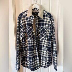 WindRiver Sherpa-Lined Flannel Jacket – Men’s Large – Navy & Cream Plaid